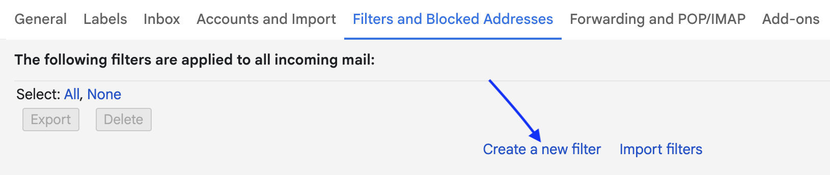 Filters and Blocked Addresses Tab