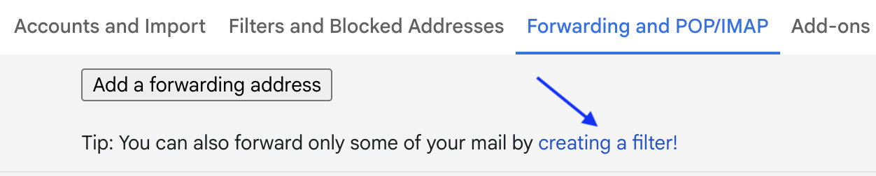 Gmail Forwarding Tab